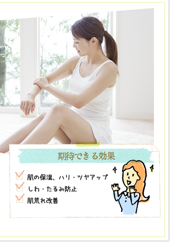 期待できる効果(肌の保湿、ハリ・ツヤアップ、しわ・たるみ防止、肌荒れ改善)